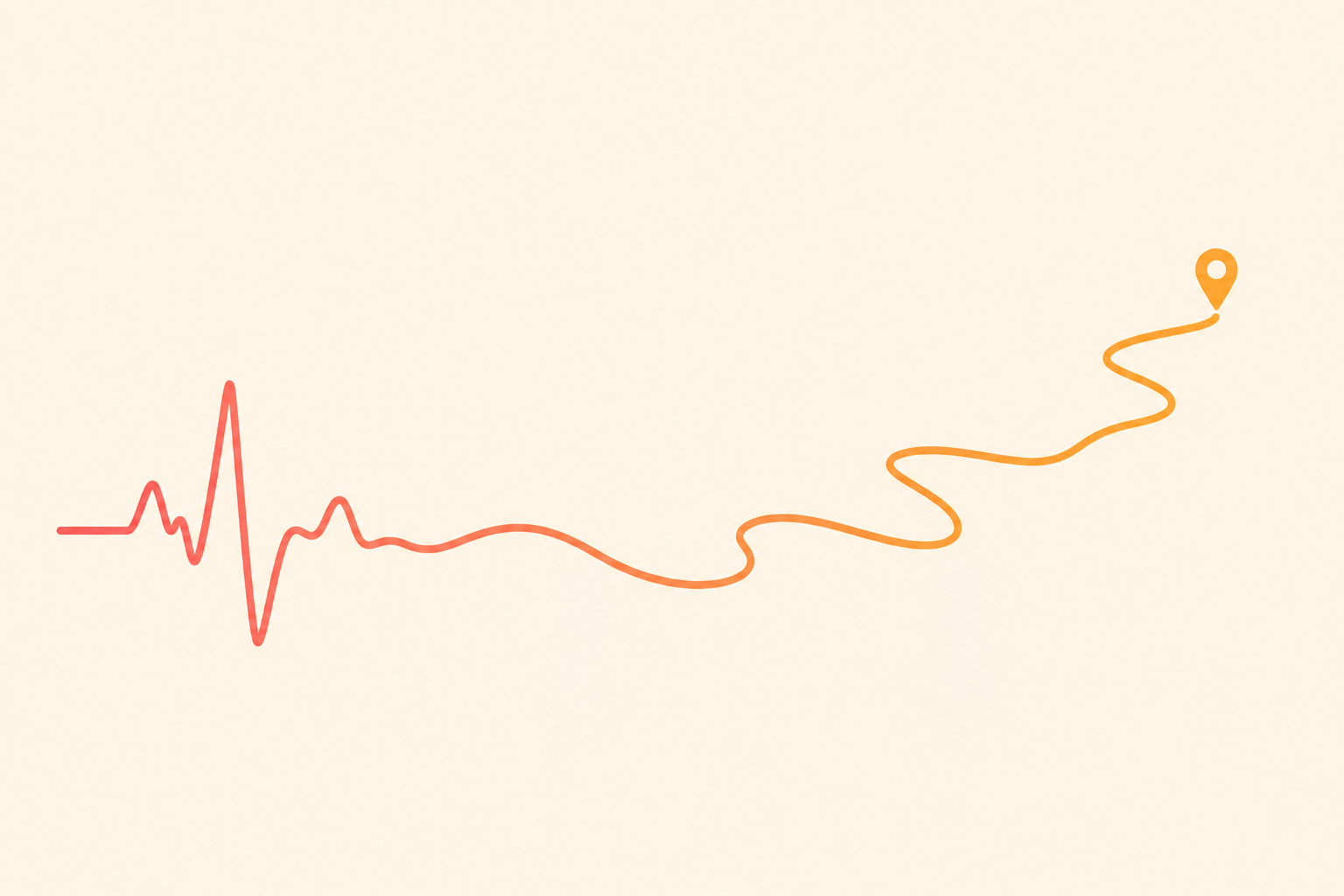 A heartbeat line easing into a running route towards a goal marker